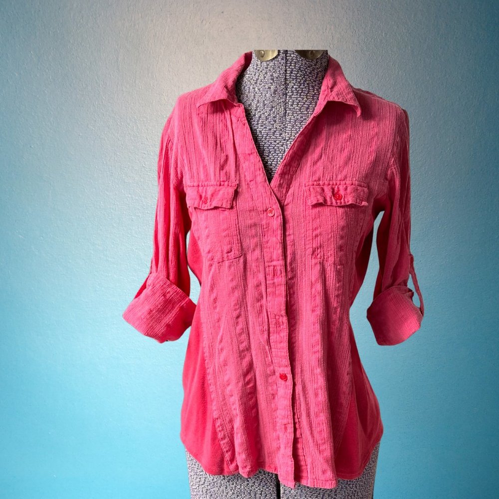 Button Down Top with Quarter Sleeve